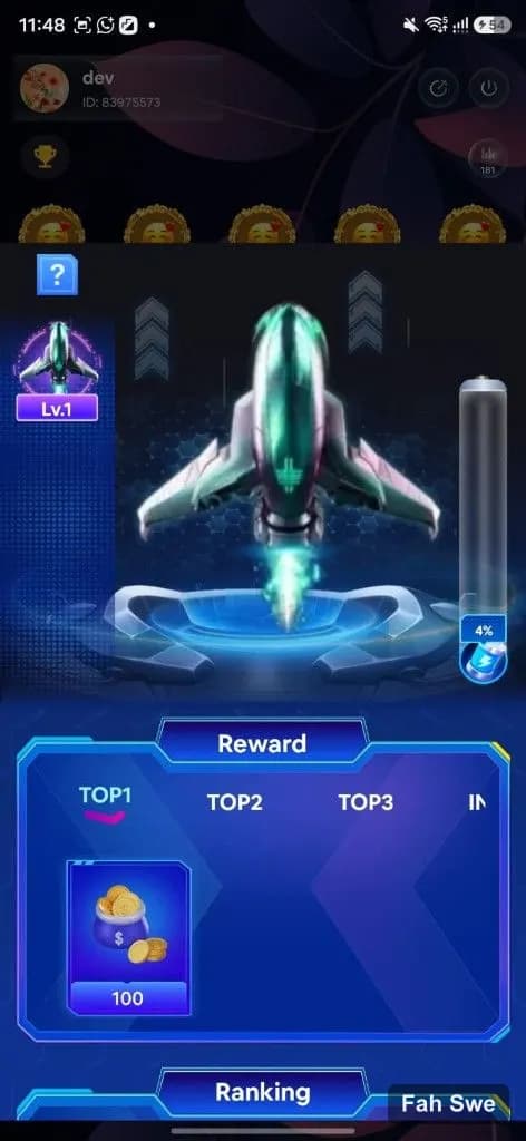 Cat Party jet level 1 with energy bar and TOP1 reward pouch. Cat Party jet level 1 with energy bar and TOP1 reward pouch