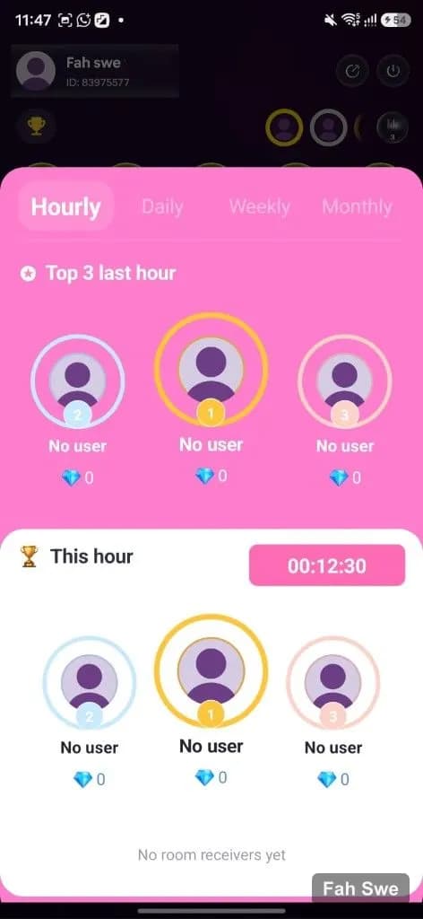 Cat Party Ranking modal — Top 3 last hour and this hour podiums. Cat Party Ranking modal — Top 3 last hour and this hour podiums