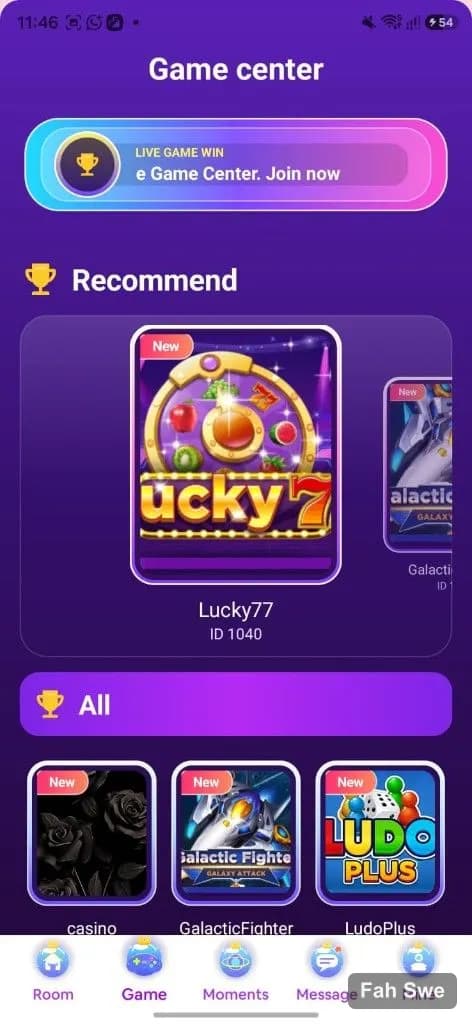 Cat Party Game center page with Recommend and All games. Cat Party Game center page with Recommend and All games