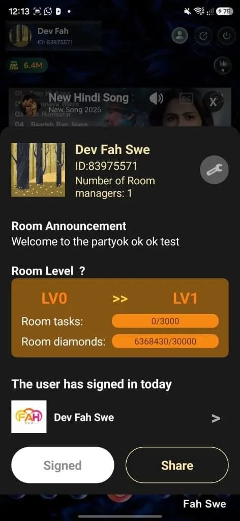 Cat Stream room level progress tasks and diamonds. ক্যাট স্ট্রিম রুম লেভেল প্রোগ্রেস টাস্ক ও ডায়মন্ড