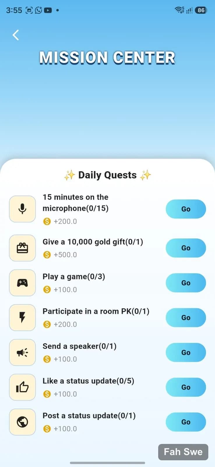 CPE FS daily quest — mission reward diamond