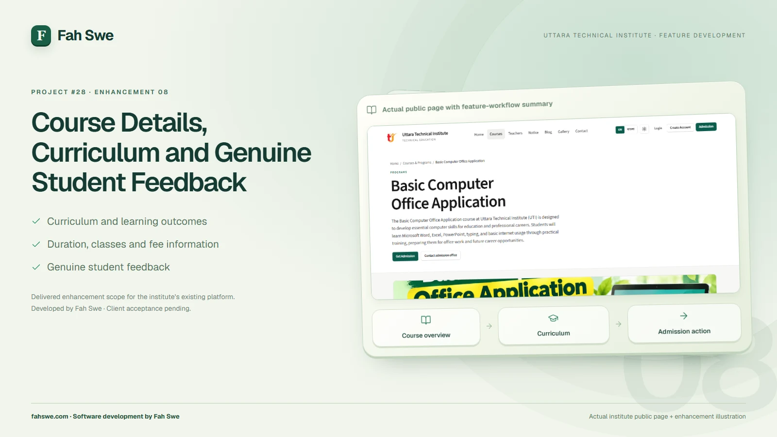 Course Details, Curriculum and Genuine Student Feedback — feature development by Fah Swe