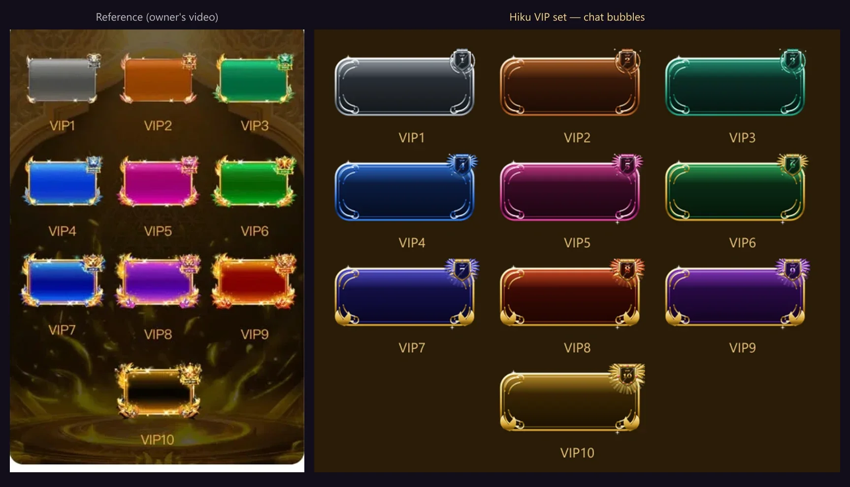 Chat bubble design comparison: reference on the left and Fah Swe Hiku VIP artwork on the right