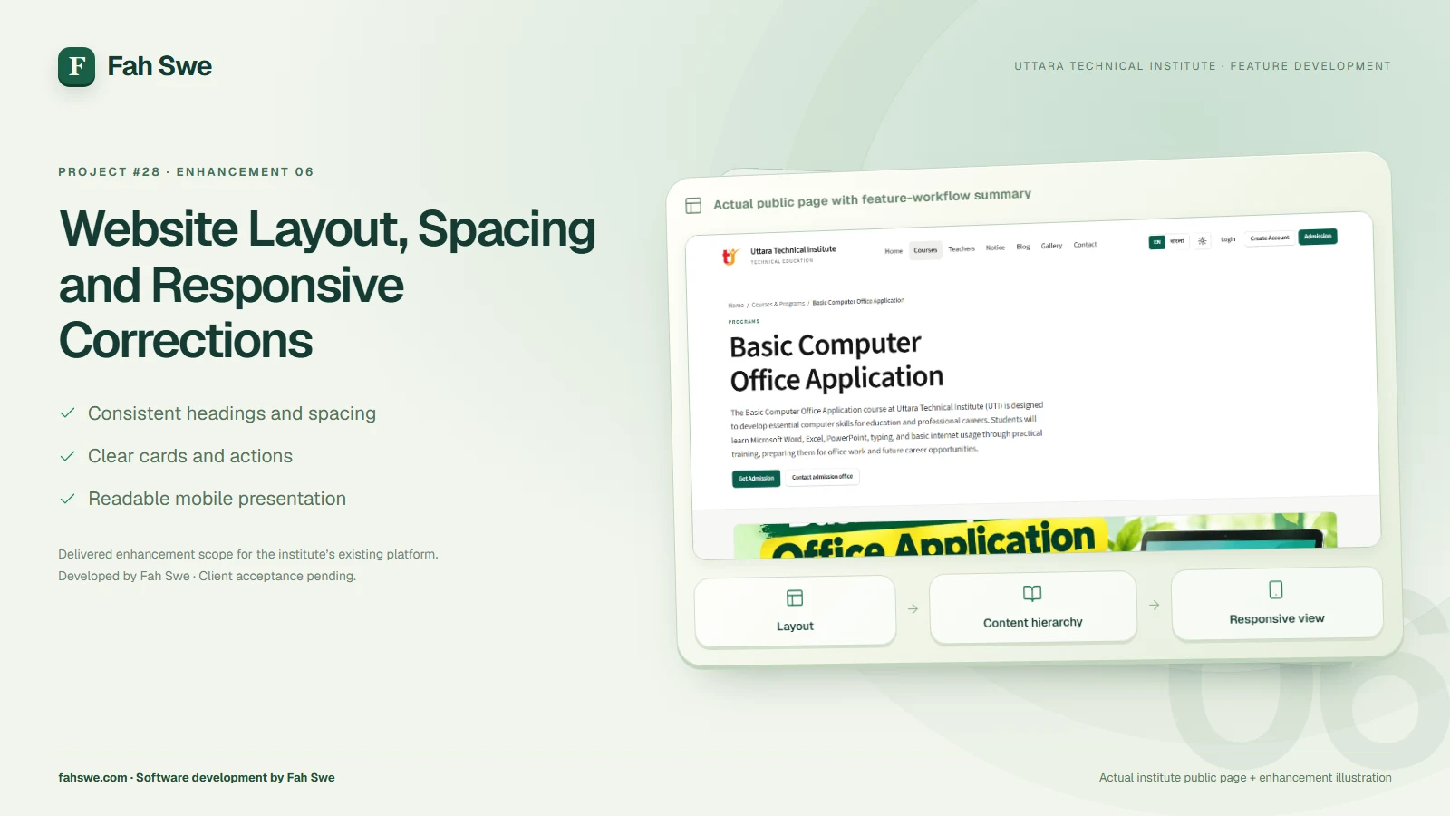 Website Layout, Spacing and Responsive Corrections — feature development by Fah Swe