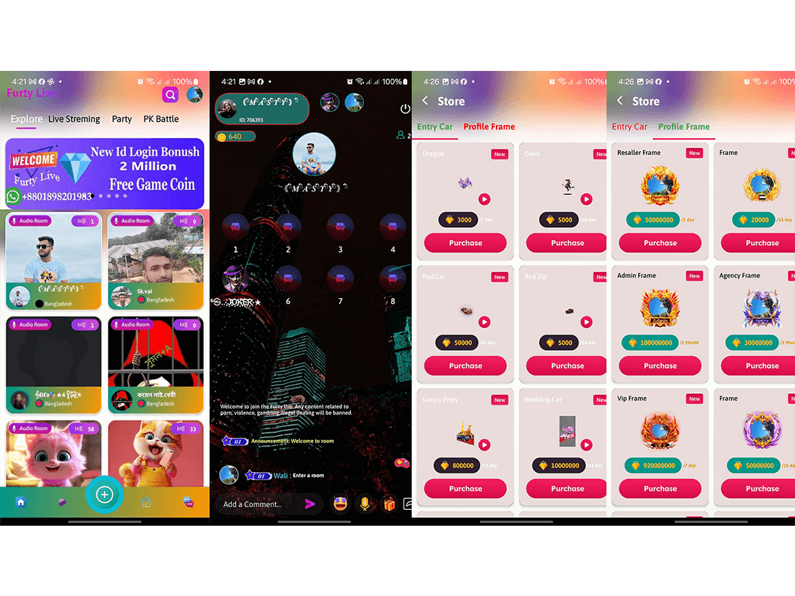 Complete fah swe live stream apps + voice chat furtylive